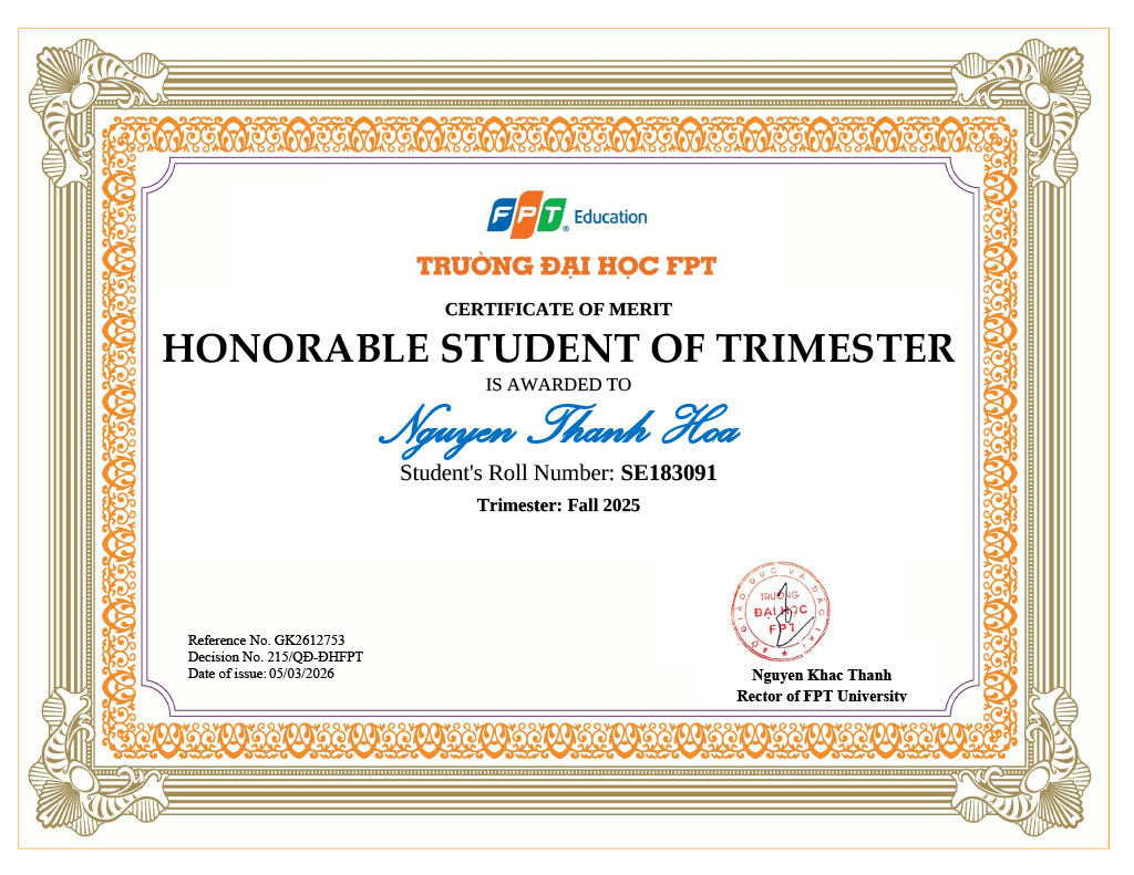 Honorable Student of Trimester - Fall 2025