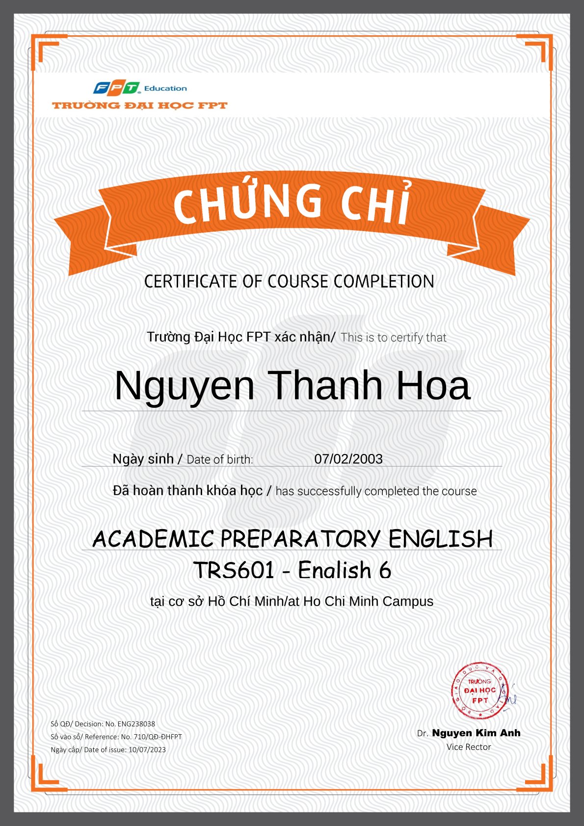 Academic Preparatory English TRS601